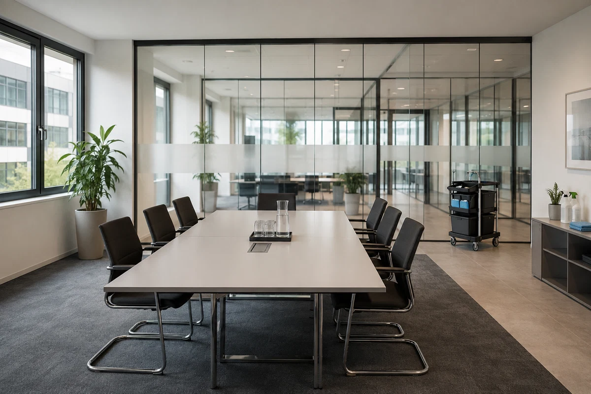 Büroreinigung in einem modernen Arbeitsbereich